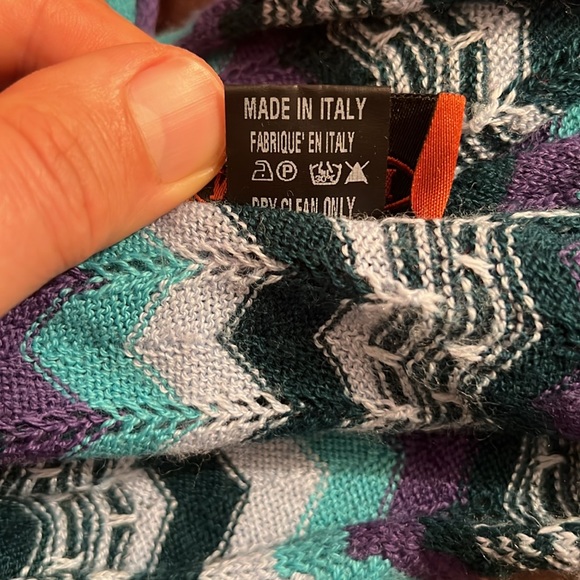 Missoni Wool Blend Classic Zig Zag Scarf in Teal & Purple, OSFM - Picture 7 of 11